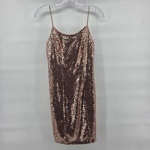 Lulus Sequin Mini Dress Small Rose Gold Spaghetti Strap Party Cocktail Glam